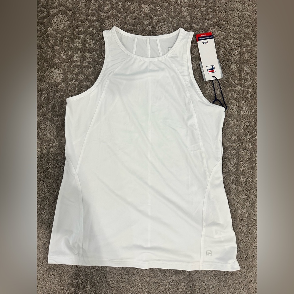 New with tags FILA, white tank top, large moisture, wicking fabric, 50+ uv prot